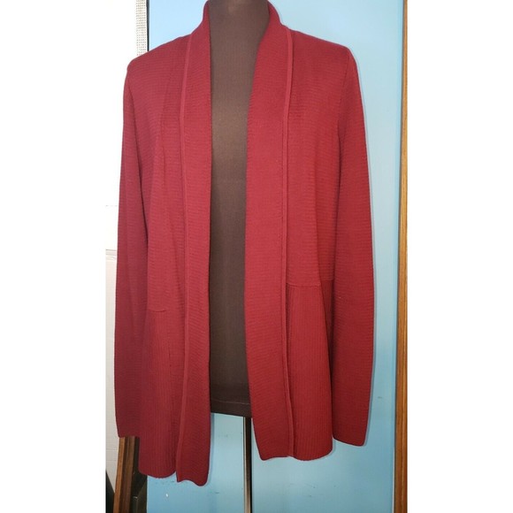 Talbots‎ Burgundy Shawl Neck Open Front Textured Knit Cardigan Sz S Long Sleeve - Picture 1 of 11